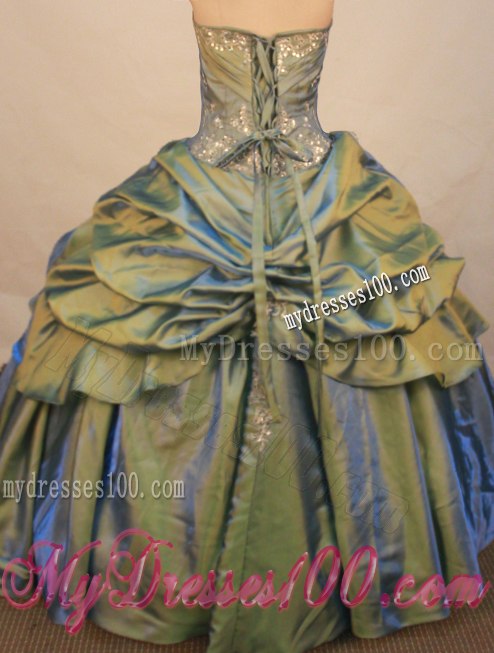 Inexpensive Appliques Olive Green Quinceanera Dresses with Pick Ups
